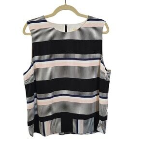 Kate Spade New York Striped Sleeveless Blouse Black Pink White XL NJMU2853